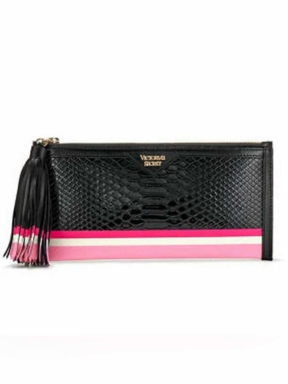 Victoria's Secret black and pink snake skin clutch bag